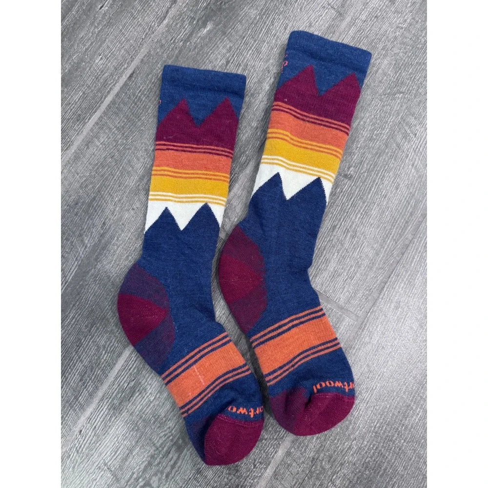 Smartwool Kids Ski Light Cushion Over The Calf Socks Mountain Print Blue S